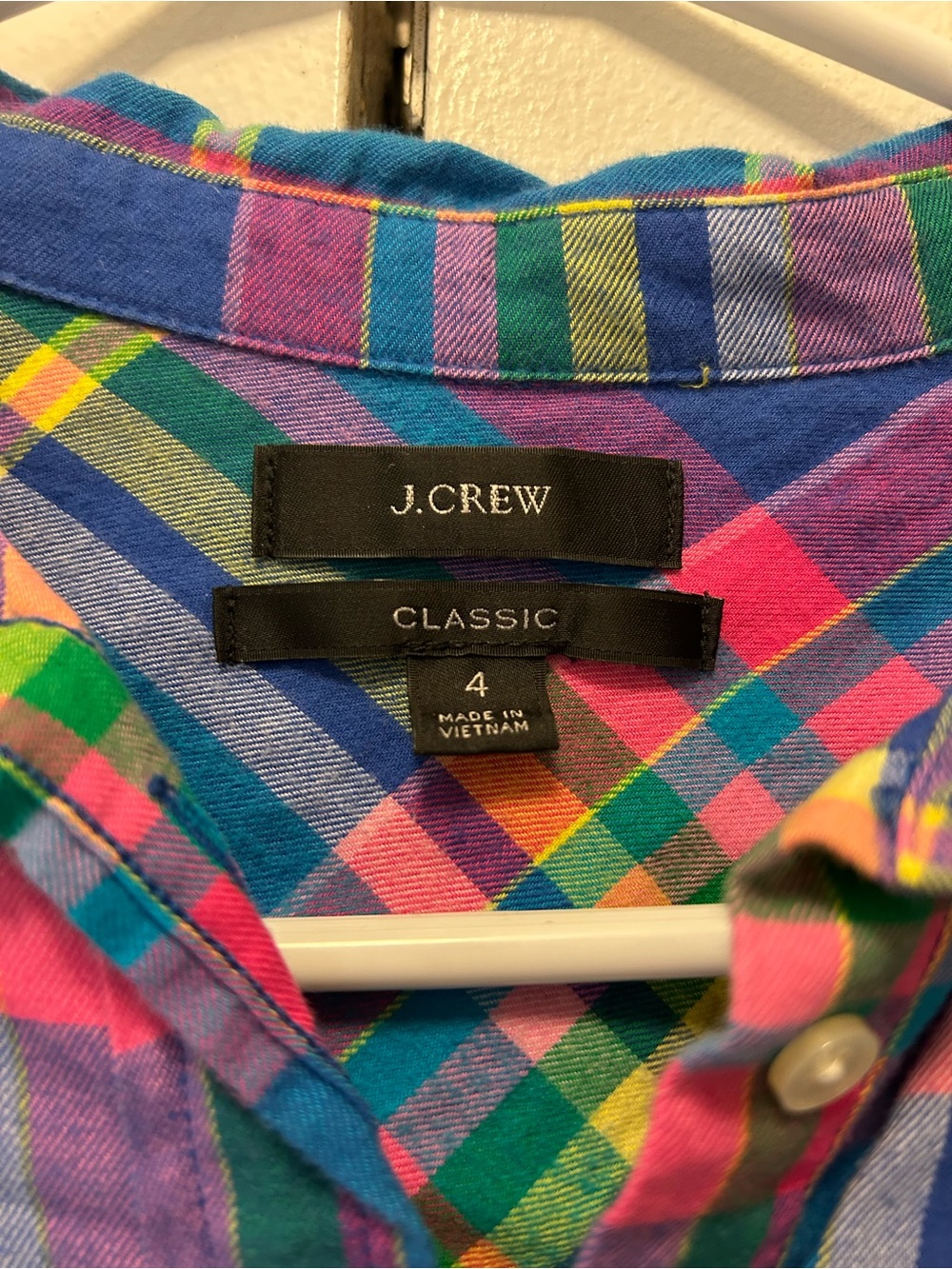 Women’s Blue Multicolor Plaid Button-Down Shirt - Picture 3 of 4